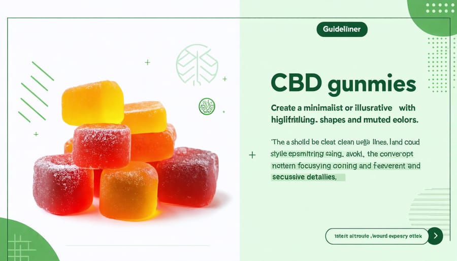 An illustration showing different CBD gummies, accompanied by text on their benefits