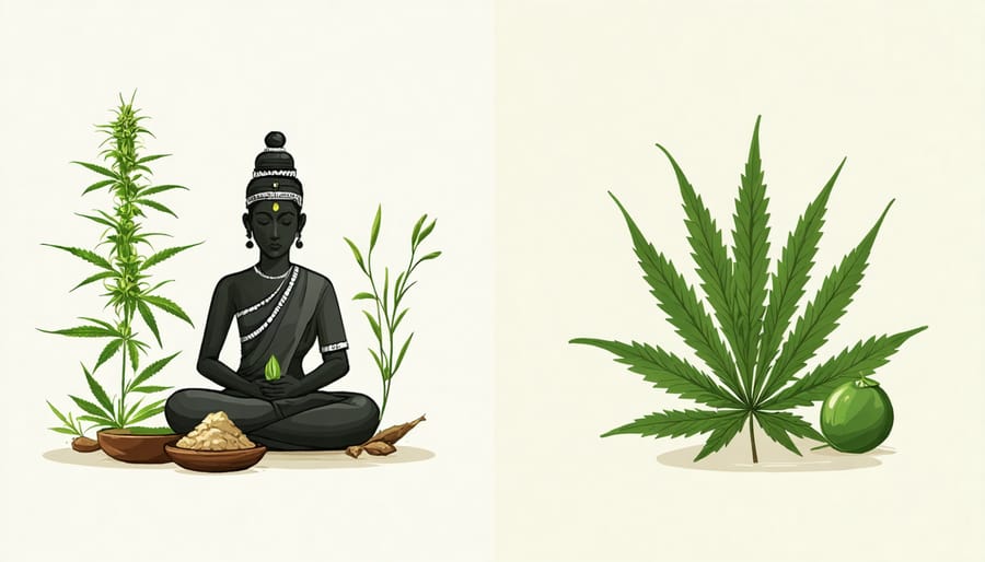 Visual comparison of traditional cultural wellness practices versus modern CBD usage in ethnic communities