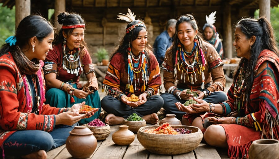 Multicultural group of people sharing knowledge about traditional healing practices